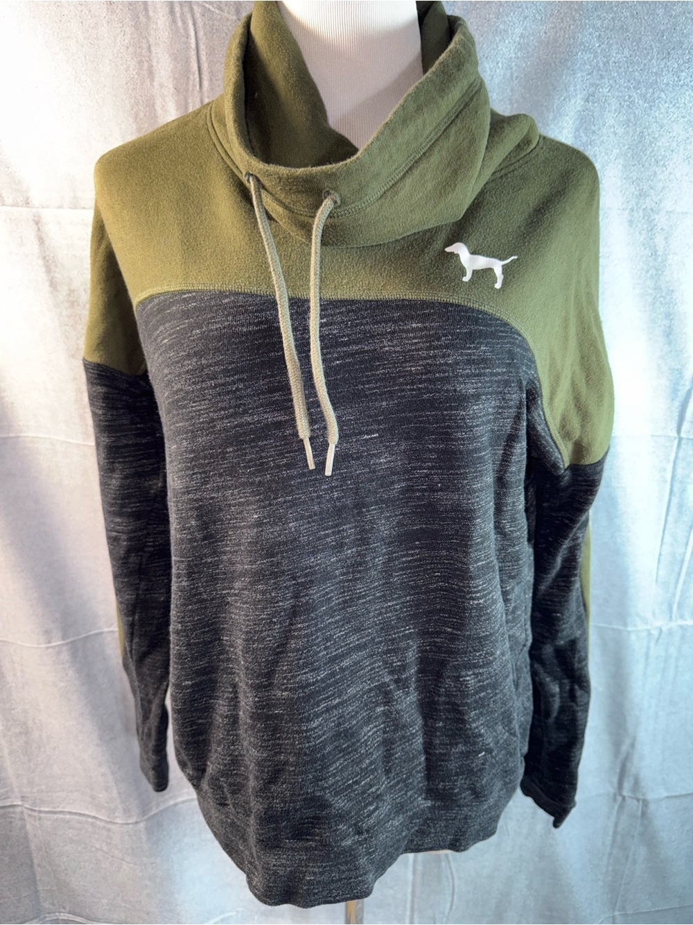 2054-PINK Victoria's Secret Olive & Charcoal Two-Tone Funnel Neck Pullover